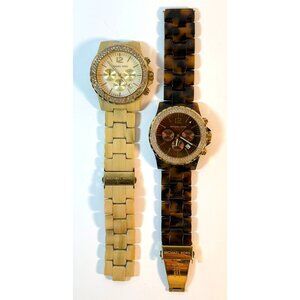 Michael Kors Watches Faux Tortoise Beige Lot of 2 READ LOTS OF WEAR AS IS